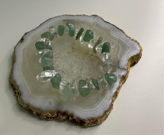 Clear quartz and green aventurine crystal bracelet