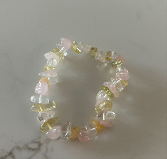citrine, rose quartz and clear quartz crystal bracelet