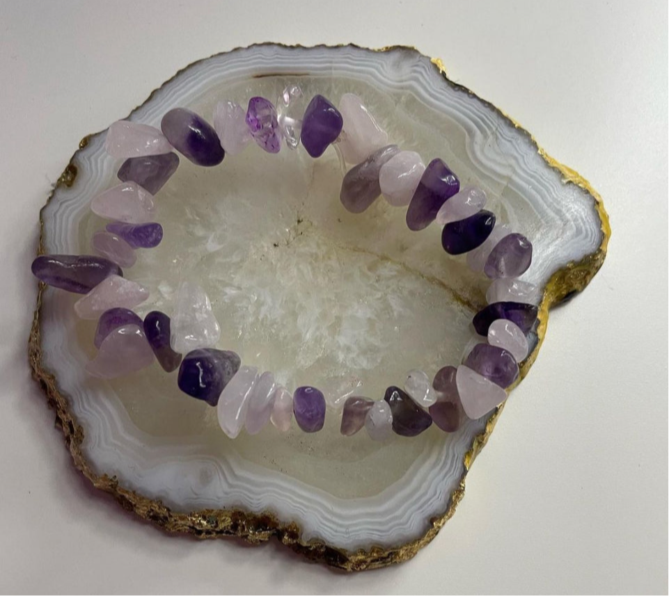 Rose quartz and amethyst crystal bracelet