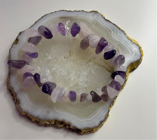 Rose quartz and amethyst crystal bracelet